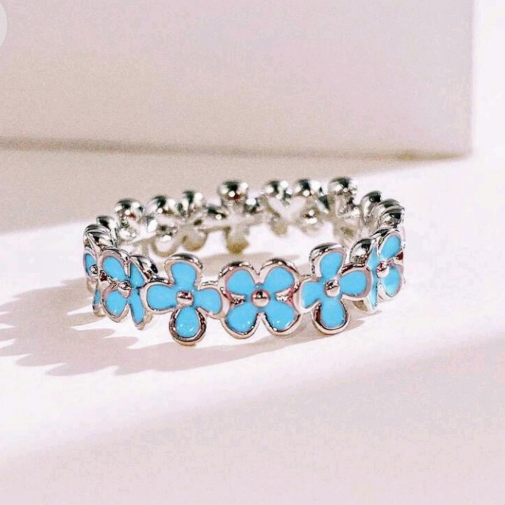 Flowers Sterling Silver Ring - Size 7 & 8 (PINK, BLUE & PURPLE) - Picture 12 of 16